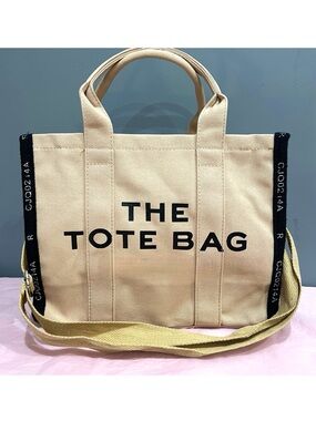 THE TOTE BAG Beige Canvas Tote with Crossbody Strap.